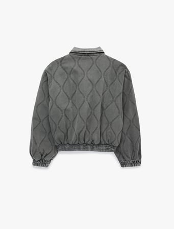 Cepli Yıkamalı Uzun Kollu Dik Yaka Fermuarlı Kapitoneli Ceket