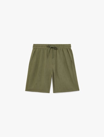 Regular Fit Cepli Bermuda Beli Bağcıklı Şort