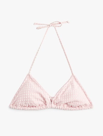 Koton X Sibil Çetinkaya - Boyundan Bağlamalı Dokulu Üçgen Bikini Üstü