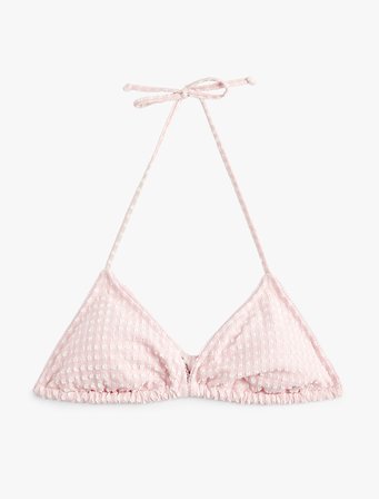 Koton X Sibil Çetinkaya - Boyundan Bağlamalı Dokulu Üçgen Bikini Üstü