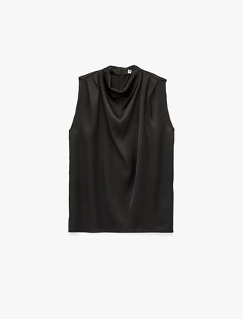 Dik Yaka Kolsuz Drape Detaylı Saten Bluz