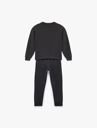 Üç İplik Baskılı Uzun Kollu Bisiklet Yaka Sweatshirt Eşofman Takımı - 2'li Set