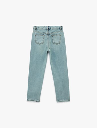 Dantel Detaylı Pamuklu Mom Fit Denim Pantolon