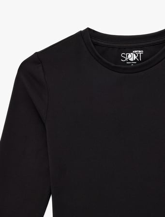 İnterlok Uzun Kollu Bisiklet Yaka Slim Fit Spor Crop Tişört