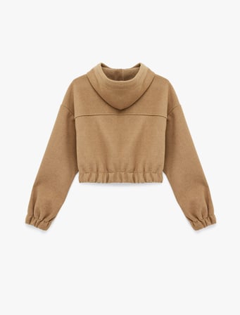 Kapüşonlu Uzun Kollu Fermuarlı Crop Ceket
