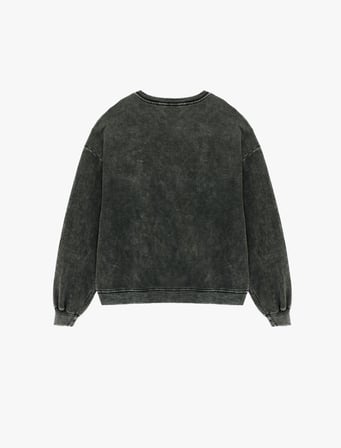 Yıkamalı Bisiklet Yaka Oversize Taşlı Sweatshirt