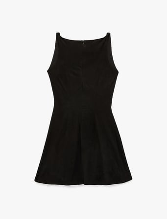 Slim Fit Kayık Yuvarlak Yaka Askılı Suni Süet Mini Elbise