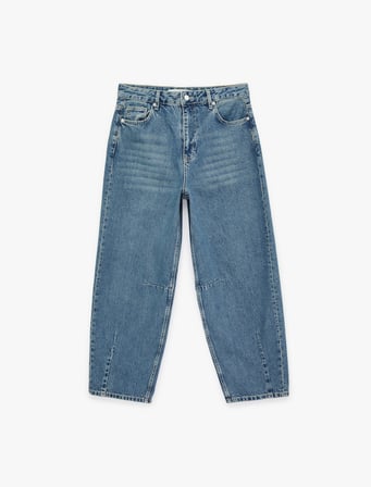 Pamuklu Rahat Kalıp Normal Paça Balon Denim Pantolon -Balloon Jean