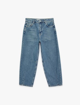 Pamuklu Rahat Kalıp Normal Paça Balon Denim Pantolon -Balloon Jean