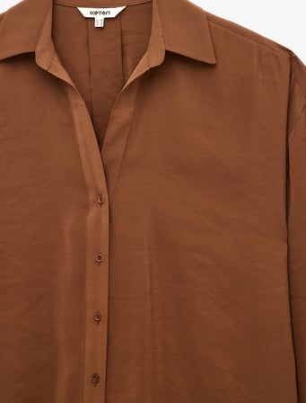 Viskon Karışımlı Klasik Yaka Uzun Geniş Kollu Oversize Gömlek