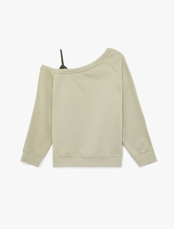 Rahat Kalıp Üç İplik Uzun Kollu Asimetrik Yaka Baskılı Sweatshirt