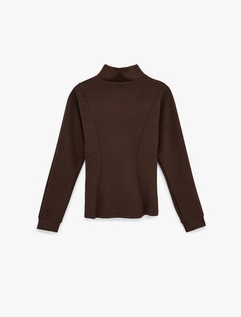 Modal Karışımlı Uzun Kollu Dik Yaka Fermuarlı Sweatshirt