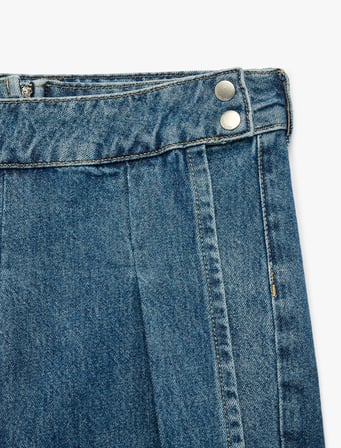 Pamuklu Pileli Cepli Denim Şort Etek