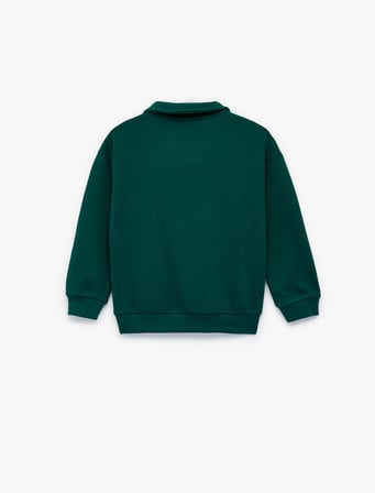 Uzun Kollu Kanguru Cepli Düğme Detaylı Oversize Polo Yaka Sweatshirt