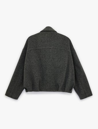 Cepli Fermuarlı Uzun Kollu Oversize Kaşe Bomber Ceket