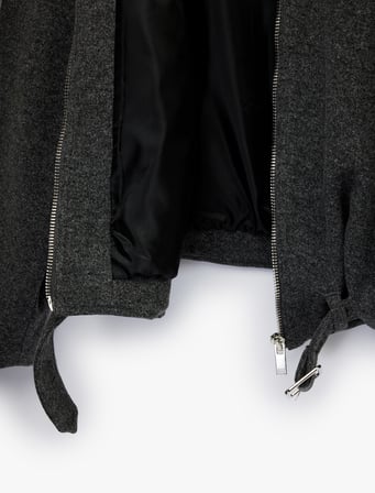 Cepli Fermuarlı Uzun Kollu Oversize Kaşe Bomber Ceket