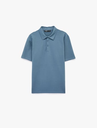 Regular Fit Kısa Kollu Dokulu Pamuklu Polo Yaka Tişört