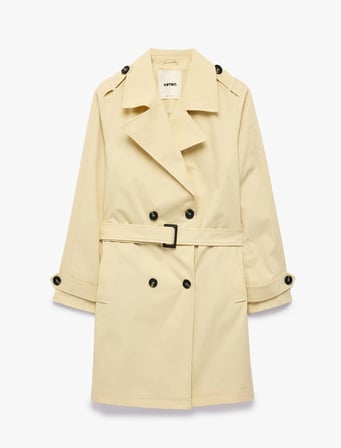 Pamuklu Uzun Kollu Düğmeli Kruvaze Kemerli Oversize Gabardin Trençkot