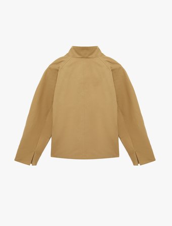 Uzun Kollu Düğmeli Gabardin Dik Yaka Oversize Kısa Trençkot