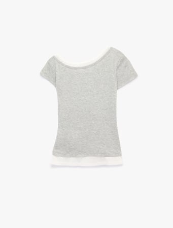 Slim Fit Kontrast Detaylı Kısa Kollu Kayık Yaka Tişört
