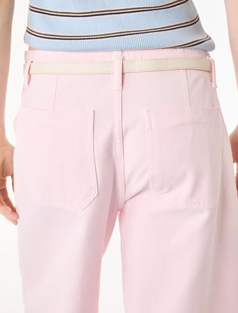 Kemer Detaylı Pamuklu Kısa Geniş Paça Pantolon - Wide Leg Jeans