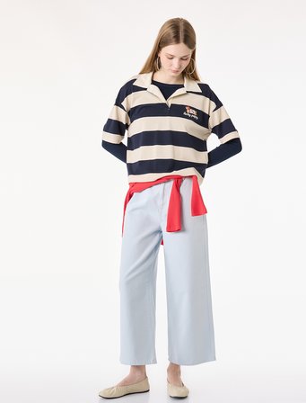 Kemer Detaylı Pamuklu Kısa Geniş Paça Pantolon - Wide Leg Jeans