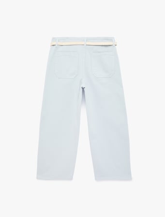 Kemer Detaylı Pamuklu Kısa Geniş Paça Pantolon - Wide Leg Jeans
