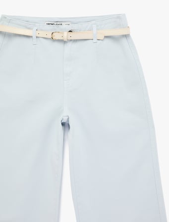 Kemer Detaylı Pamuklu Kısa Geniş Paça Pantolon - Wide Leg Jeans