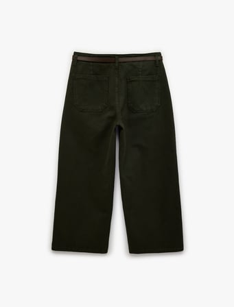 Kemer Detaylı Pamuklu Kısa Geniş Paça Pantolon - Wide Leg Jeans
