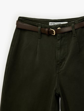Kemer Detaylı Pamuklu Kısa Geniş Paça Pantolon - Wide Leg Jeans