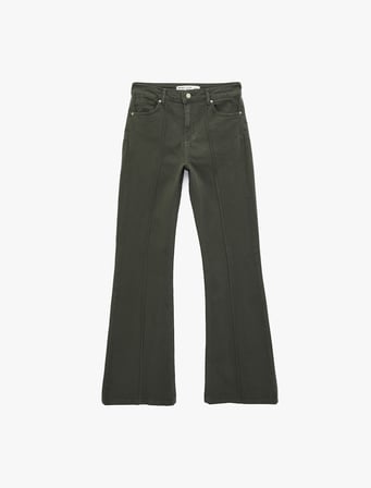 Pamuklu Cepli Düğmeli Dar Kesim İspanyol Paça Denim Pantolon - Flare Jeans