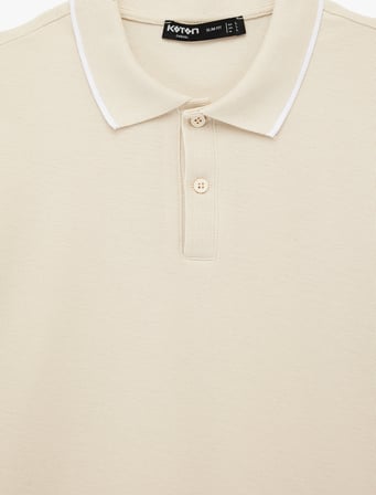 Kısa Kollu Pamuklu Pike Kumaş Düğmeli Polo Yaka Slim Fit Tişört