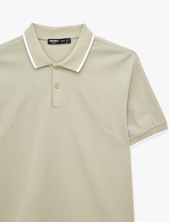 Kısa Kollu Pamuklu Pike Kumaş Düğmeli Polo Yaka Slim Fit Tişört