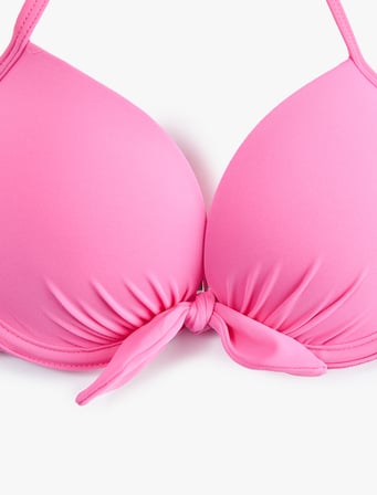 Kalp Yaka Fiyonk Detaylı Push-Up Bikini Üstü