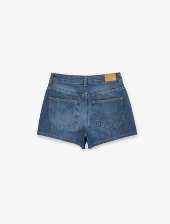 Normal Bel Cepli Düğmeli Pamuklu Mini Denim Şort