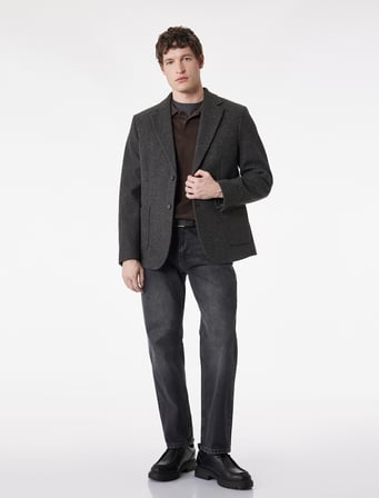 Uzun Kollu Cepli Mono Yaka Kaşe Blazer Ceket