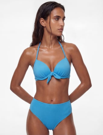 Kalp Yaka Dokulu Fiyonklu Push-Up Bikini Üstü