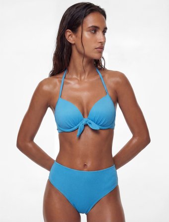 Kalp Yaka Dokulu Fiyonklu Push-Up Bikini Üstü