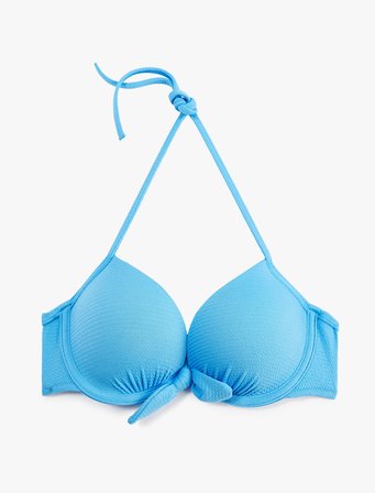 Kalp Yaka Dokulu Fiyonklu Push-Up Bikini Üstü