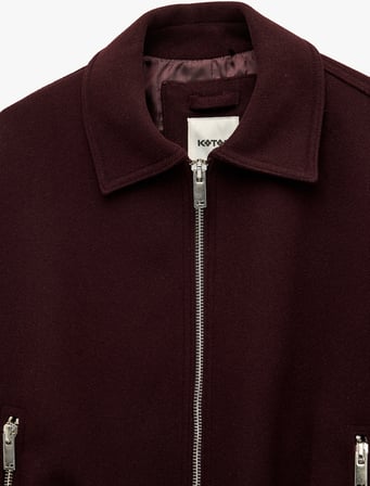 Uzun Kollu Cepli Fermuarlı Kemerli Oversize Kaşe Bomber Ceket