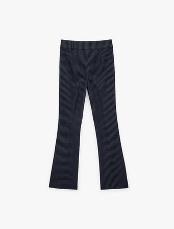 Slim Fit Mücevher Düğme Detaylı Çizgili İspanyol Paça Kumaş Pantolon