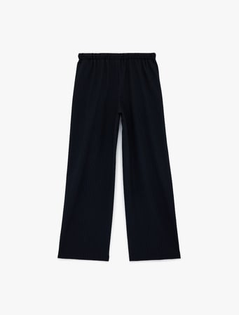 Beli Bağlamalı Cepli Çizgili Uzun Düz Geniş Paça Pantolon