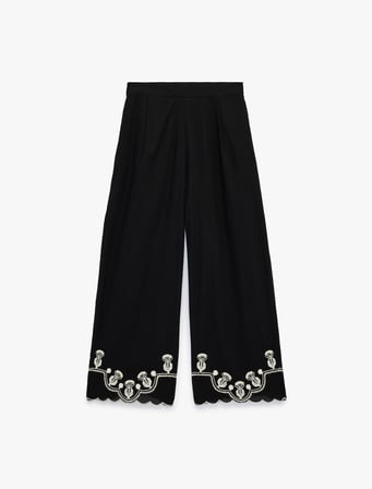 Pamuklu Etnik Motifli Nakışlı Brodeli Geniş Paça Pantolon