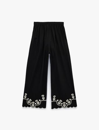 Pamuklu Etnik Motifli Nakışlı Brodeli Geniş Paça Pantolon