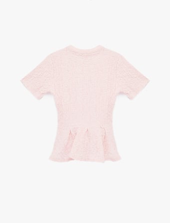 Slim Fit Bisiklet Yaka Kısa Kollu Dokulu Peplum Bluz