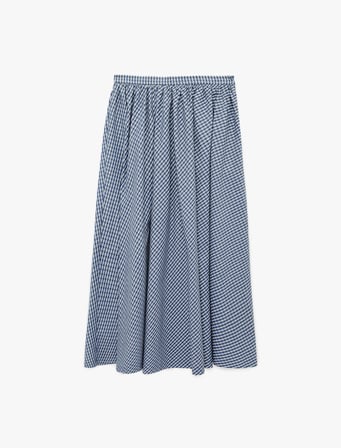 Regular Fit Pamuklu Poplin Ekose Uzun Etek