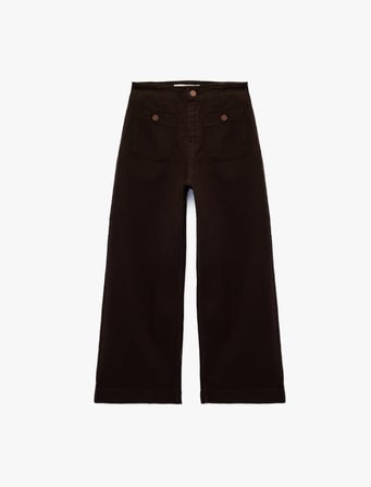 Yüksek Bel Cep Detaylı Düğmeli Geniş Paça Pantolon - Culotte Jeans