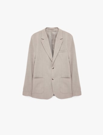 Uzun Kollu Viskon Karışımlı Cepli Düğmeli Mono Yaka Slim Fit Blazer Ceket