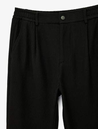 Straight Fit Cepli Düğmeli Dokulu Kumaş Pantolon