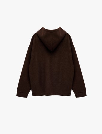 Kaşe Uzun Kollu Kapüşonlu Cep Detaylı Oversize Fermuarlı Sweatshirt